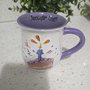 Purple and White Ceramic Mug with Candle Design